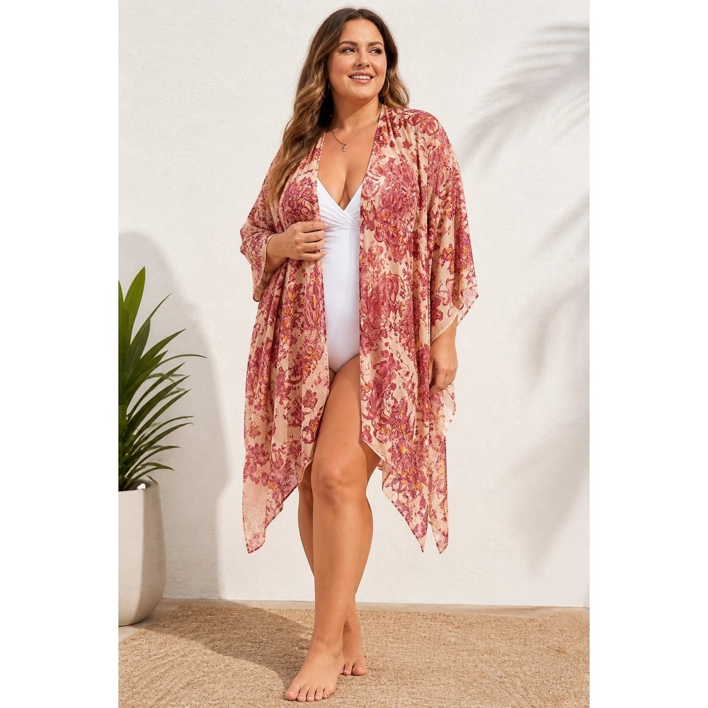 Torrid Women's One Size Sheer Velvet Burnout Cover Up Kimono Floral Boho Beachwe